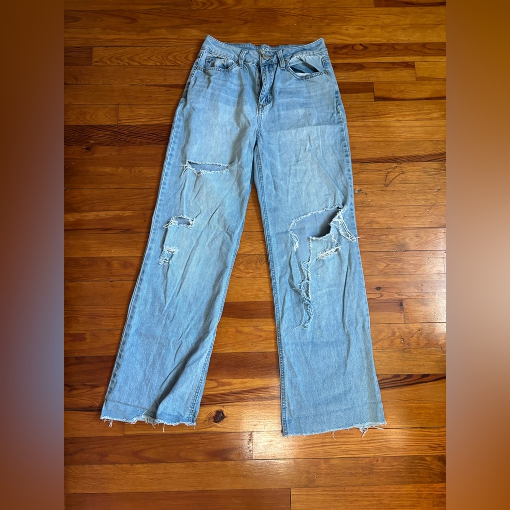 Rewash Light Blue Distressed Straight Leg Jeans